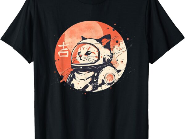 Japanese minimalist 1950s retro space cat good luck kanji t-shirt