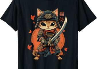 Japanese samurai cat tattoo kawaii cat warrior ninja cat t-shirt