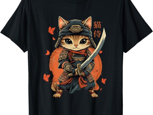 Japanese samurai cat tattoo kawaii cat warrior ninja cat t-shirt