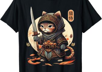 Japanese Samurai Cat Tattoo Kawaii Ninja Cat T-Shirt