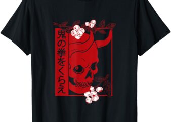 Japanese demon art face Skull devil oni harajuku aesthetic T-Shirt