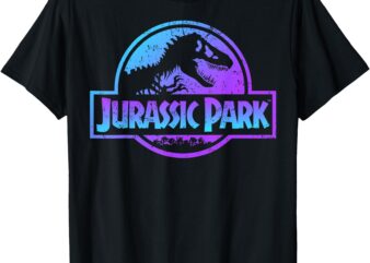 Jurassic Park Blue & Purple Fossil Logo Graphic Short Sleeve T-Shirt