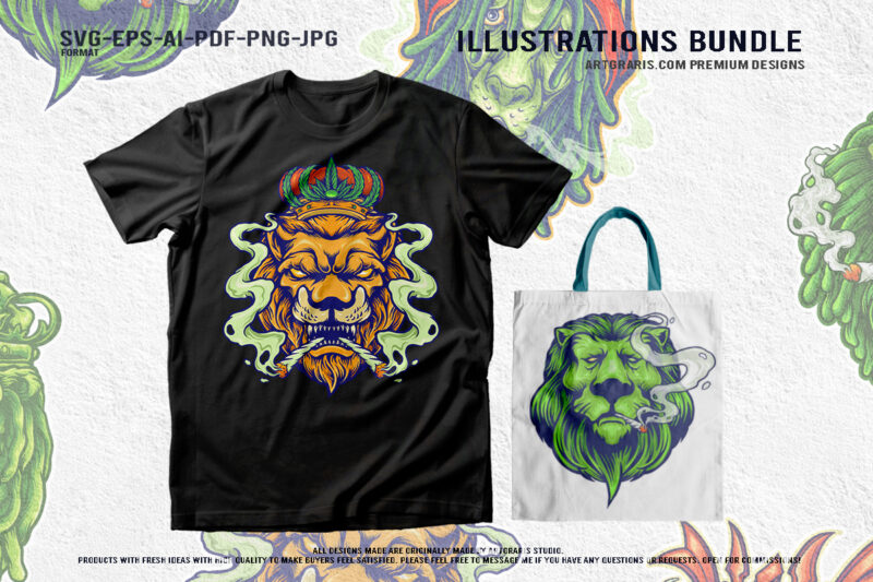 Royal Blaze Lion Kings of Cannabis Illustration Bundle Design