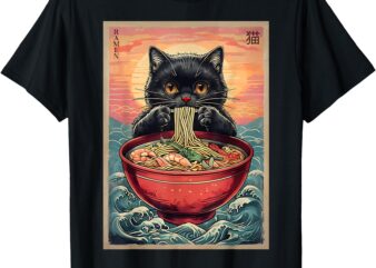 Kawaii Cat Anime Cat Ramen Graphic Japanese T-Shirt