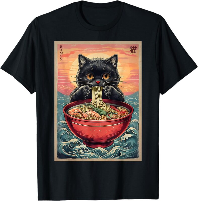 Kawaii Cat Anime Cat Ramen Graphic Japanese T-Shirt