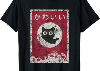 Kawaii cat Japanese black anime cat T-Shirt