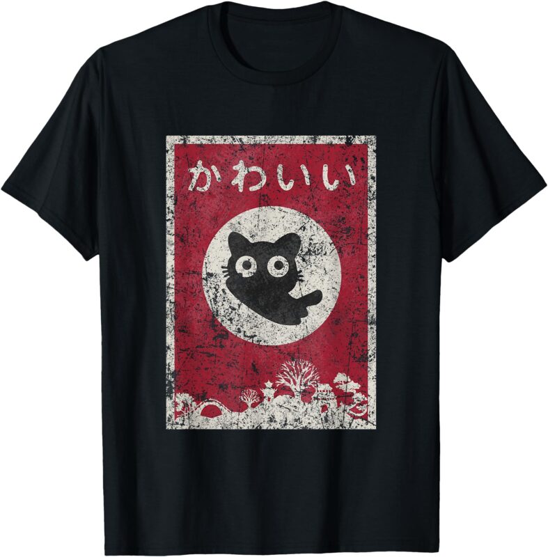 Kawaii cat Japanese black anime cat T-Shirt