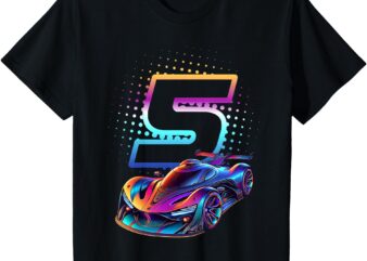 Kids 5 Year Old Race Car 5th Birthday Futuristic Racing Racecar T-Shirt