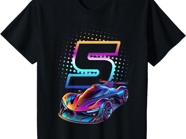 Kids 5 year old race car 5th birthday futuristic racing racecar t-shirt