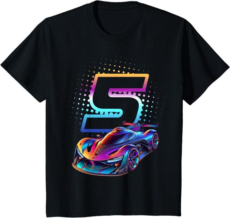 Kids 5 Year Old Race Car 5th Birthday Futuristic Racing Racecar T-Shirt