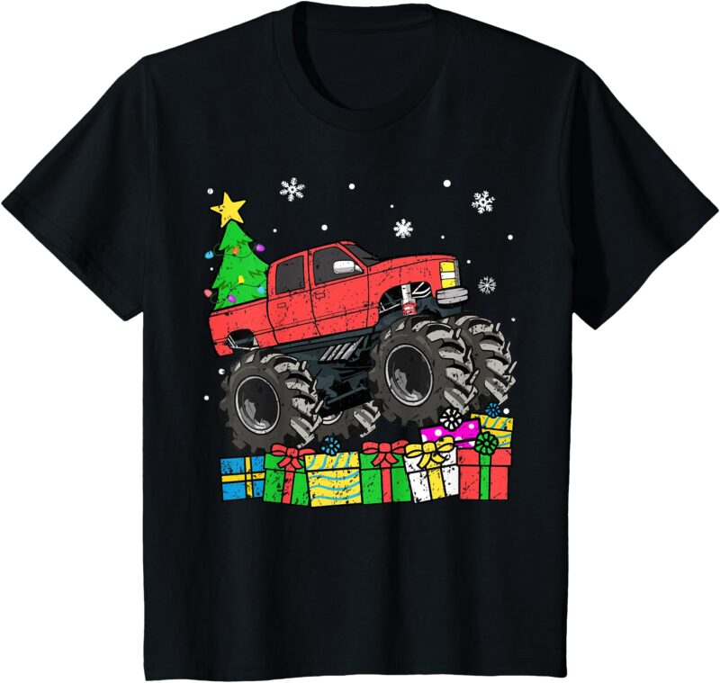 Kids Boys Christmas Monster Truck Kids Merry Christmas Toddler T-Shirt