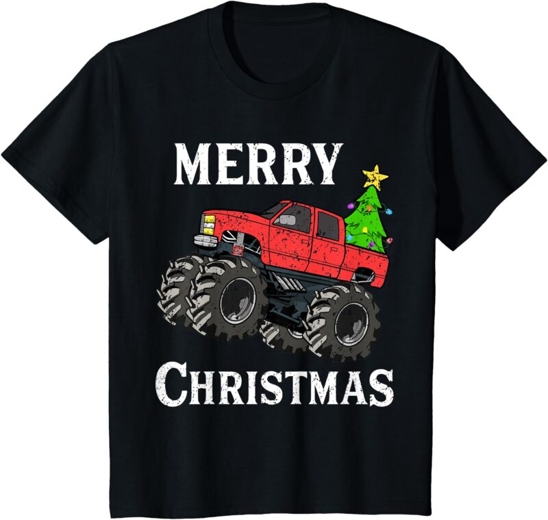 Kids Boys Christmas Monster Truck Kids Merry Christmas Toddler T-Shirt