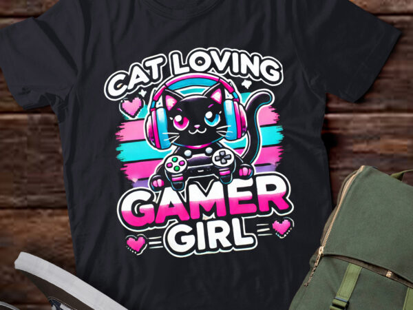 Td13- cat loving game girl funny cute cat gaming lover t shirt designs for sale