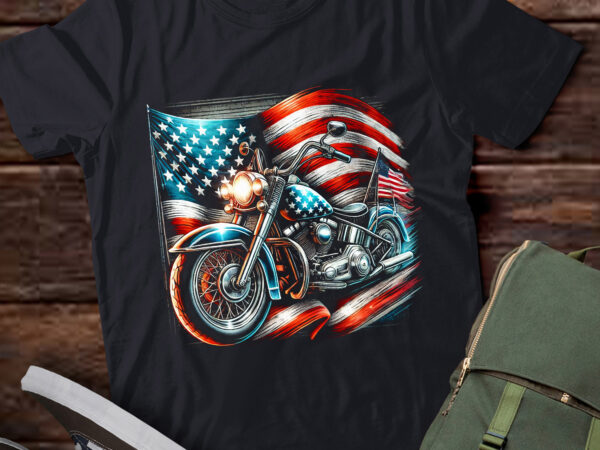 Lt918-motorcycle usa flag retro biker t-shirt