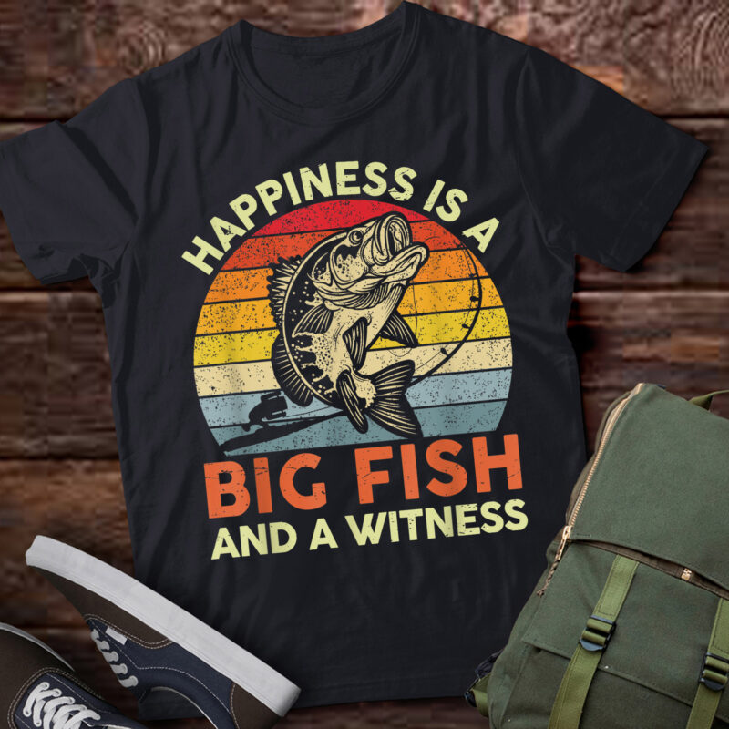 LT949-Mens Fishing-Shirt Happiness Big Fish Witness Funny Bass Dad T-Shirt