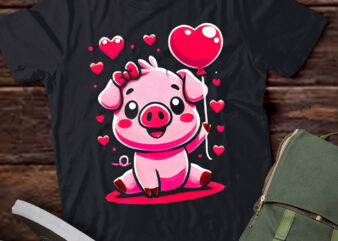 LT972-Pig With Heart Balloon Valentines Day Pig Pullover