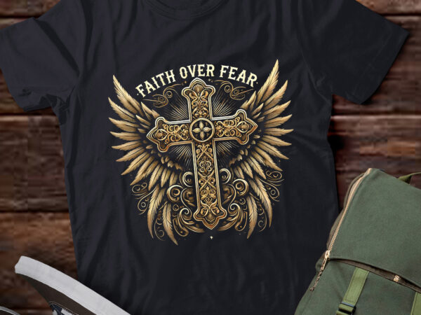 Td4- faith over fear cross with angel wings inspirational t shirt designs for sale