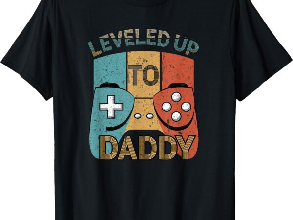 Leveled up to daddy 2025 gamer baby announcement t-shirt