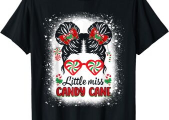 Littles Miss Candy Cane Bow Messy Bun Santa Christmas Party T-Shirt