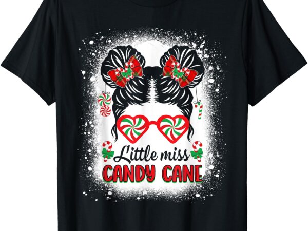 Littles miss candy cane bow messy bun santa christmas party t-shirt