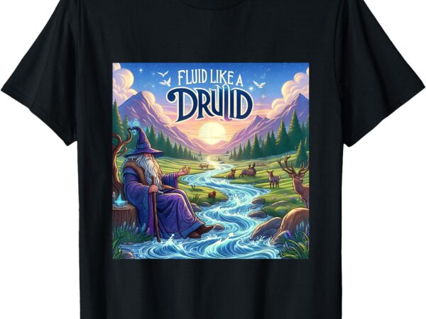 Magical fantasy mountain scene fluid like a druid t-shirt