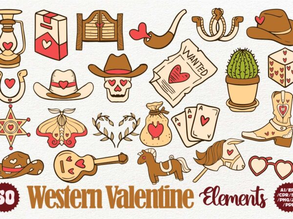 Western valentine element bundle t shirt design for sale