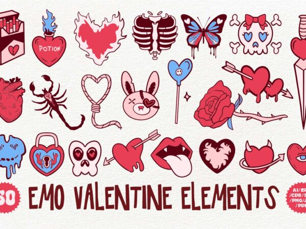 Emo valentine element bundle vector clipart