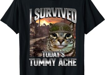 Mens Womens I Survived Today’s Tummy Ache Groovy Funny Cat T-Shirt