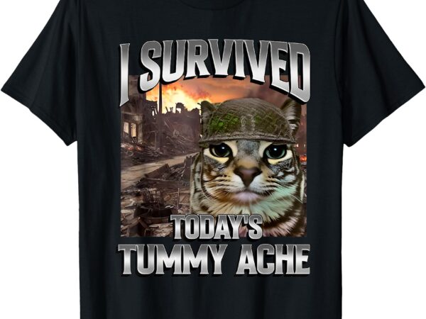 Mens womens i survived today’s tummy ache groovy funny cat t-shirt