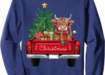 Merry Christmas Highland Cow Christmas Tree Red Truck Xmas Sweatshirt