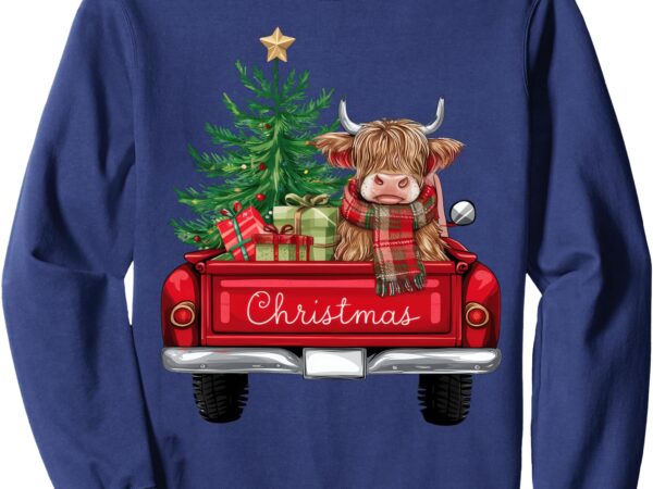 Merry christmas highland cow christmas tree red truck xmas sweatshirt