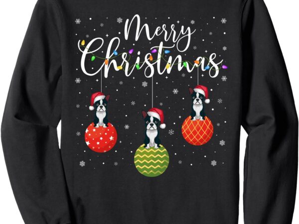 Merry christmas lights santa hat boston terrier ugly xmas sweatshirt