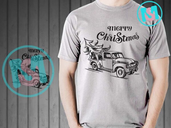 Merry christmas truck and tree svg, merry christmas svg, christmas truck svg, christmas tree svg t shirt designs for sale