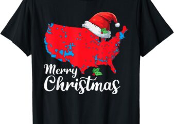 Merry Christmas Trump Patriotic USA Map 2024 Santa Hat Xmas T-Shirt