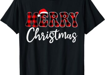 Merry Christmas With Black And Red Plaid Family Men Women T-Shirt