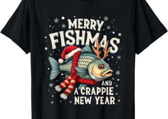 Merry Fishmas And A Crappie New Year Funny Fishing Costume T-Shirt