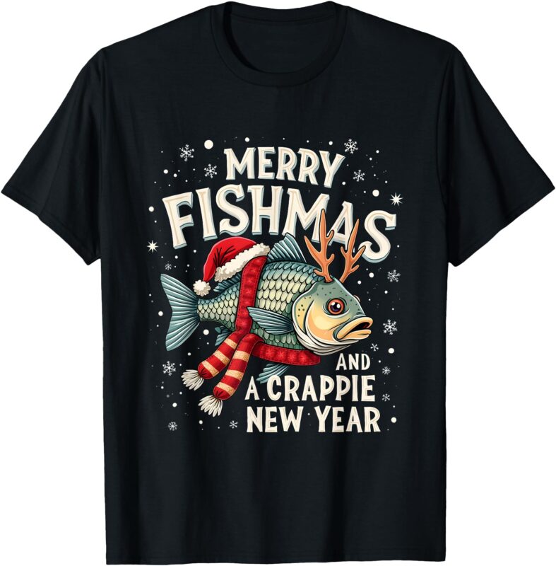 Merry Fishmas And A Crappie New Year Funny Fishing Costume T-Shirt