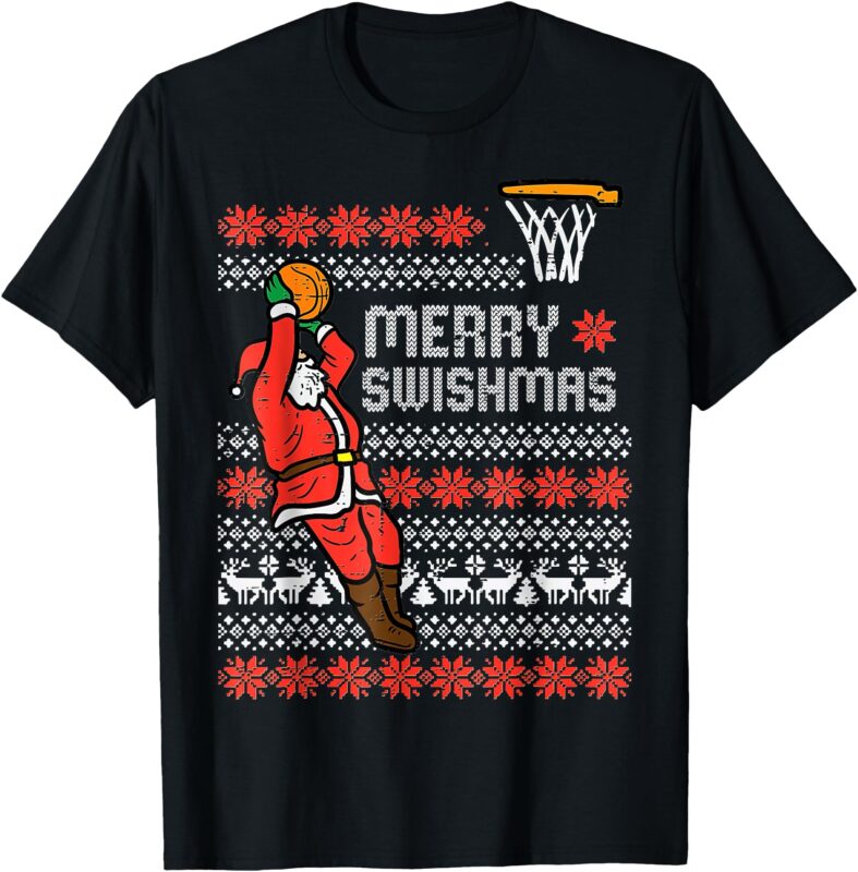 Merry Swishmas Ugly Christmas Sweater Basketball Pajamas T-Shirt