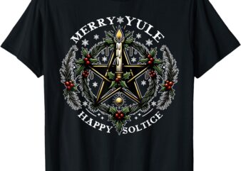 Merry Yule Happy Solstice Holly Christmas Pagan Pentagram T-Shirt