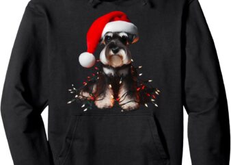 Miniature Schnauzer With Santa Hat And Christmas Lights Dog Pullover Hoodie