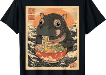 Moo Deng Hippo Eat Ramen For Japanese Style T-Shirt