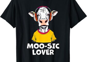 Moo-sic Lover Funny Cow with Headphones Design Music Fans T-Shirt