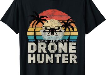 New Jersey Drone Hunter Retro Sunset Pixel Art Design T-Shirt