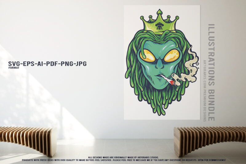 Royal Alien Weed Art Set Bold and Funky Cannabis Graphics Illustration