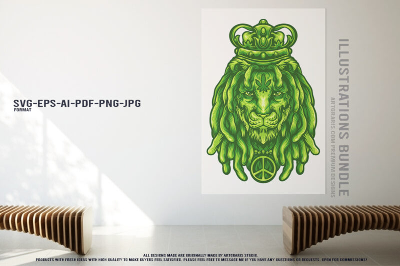 Royal Blaze Lion Kings of Cannabis Illustration Bundle Design