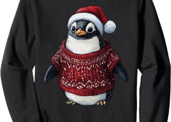 Penguin Ugly Sweater Santa Hat Christmas Sweatshirt