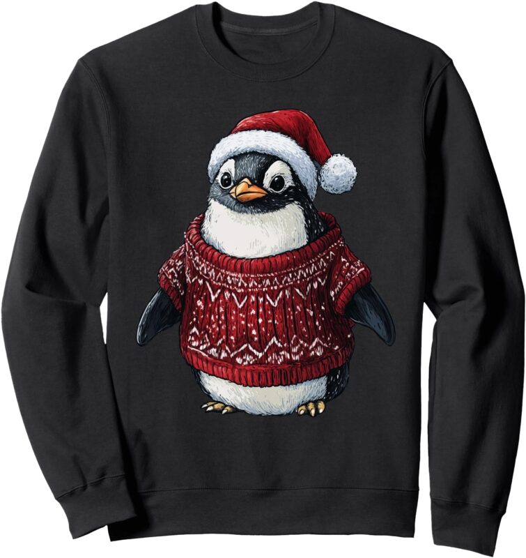 Penguin Ugly Sweater Santa Hat Christmas Sweatshirt