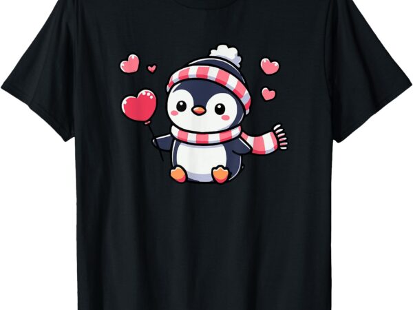 Penguin with heart balloon t-shirt