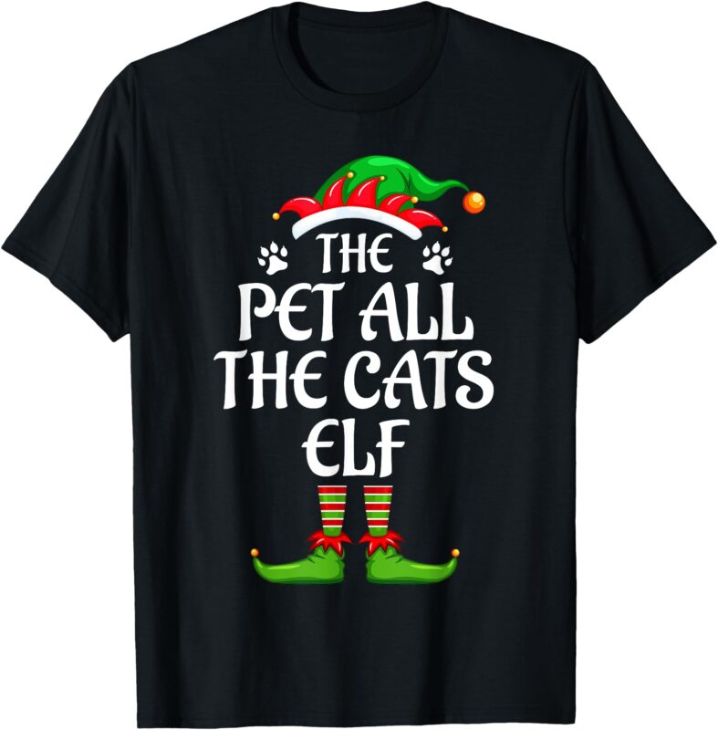 Pet All The Cats Elf Matching Family Group Christmas Party T-Shirt