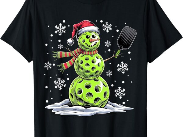 Pickleball snowman player santa hat christmas funny t-shirt